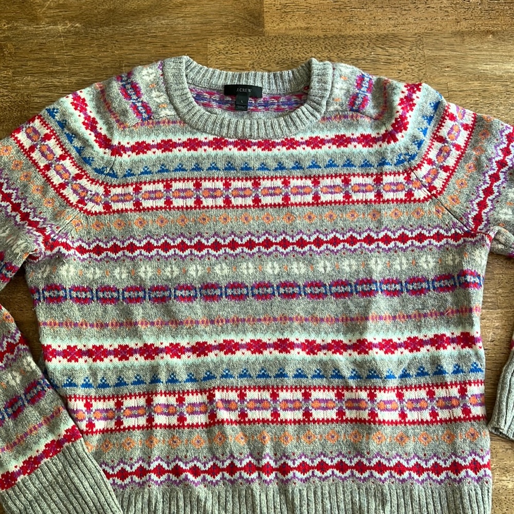 J.Crew wool holiday fair isle sweater size large VGUC